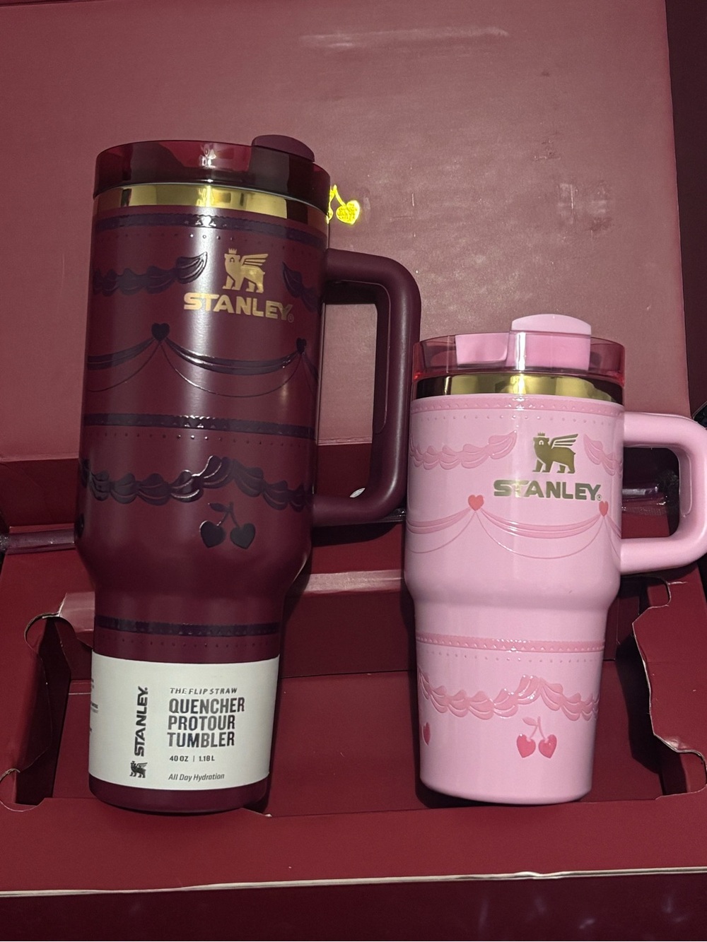 Tumbler Set Cherry-Accent Quencher Tumblers - Maroon & Light Pink